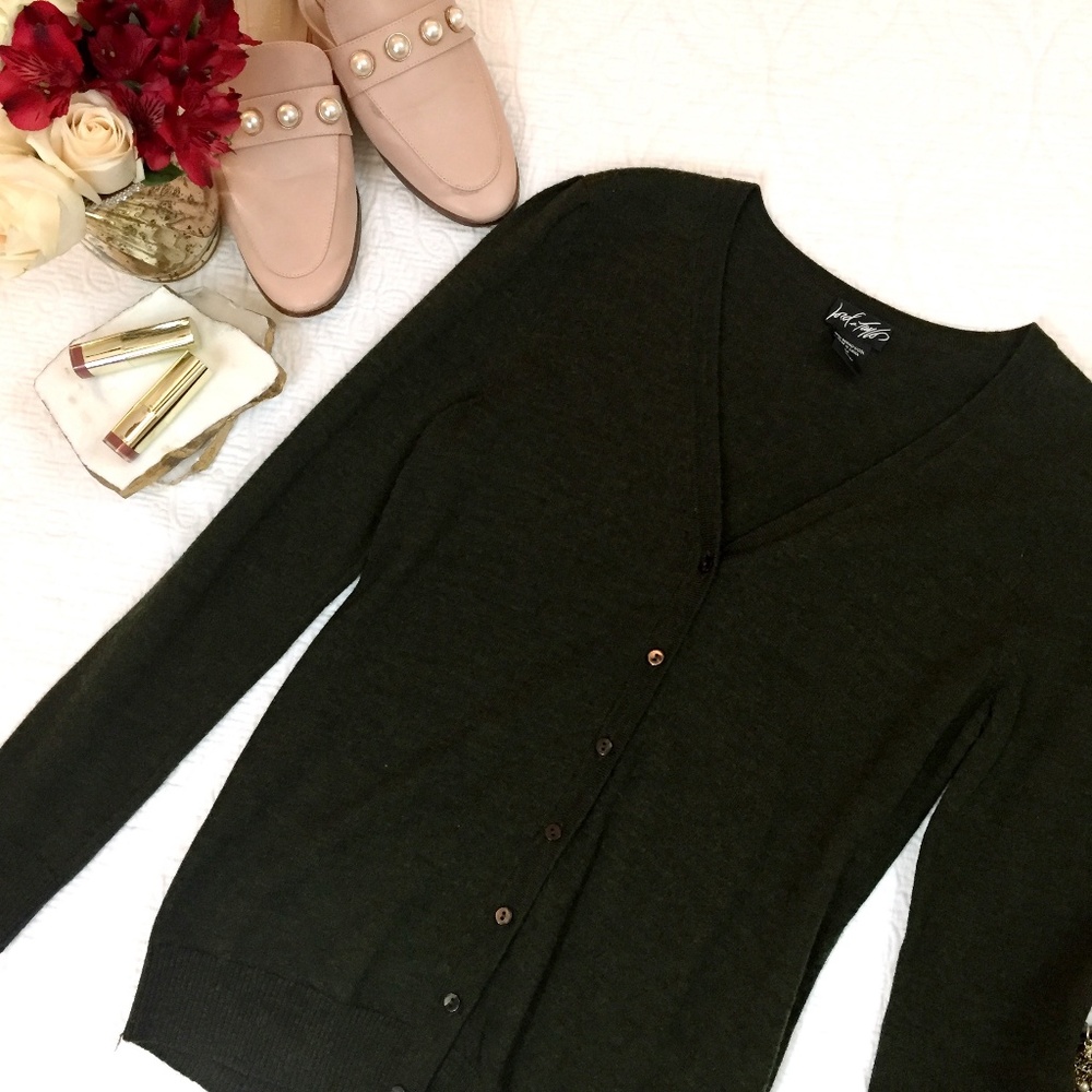 Lord & Taylor Green Merino Wool Cardigan - Picture 2 of 3